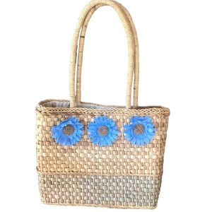 Blue daisy woven basket tote purse cottagecore  prairie Grandmacore